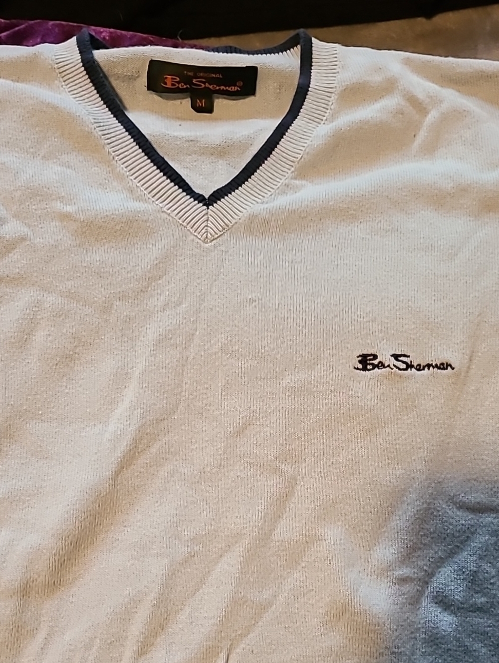 Ben Sherman Baby Blue V-Neck Sweater with Navy Trim